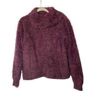 CHARLOTTE RUSSE XL Women's Cowl Eyelash Fuzzy Pullover Sweater Burgundy